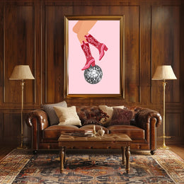 Retro Cowboy Boots Disco Ball Pop Culture Poster PosterGoat