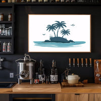 Serene Island Silhouette Modern Blue Art Poster