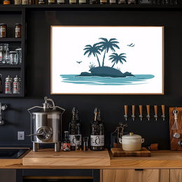Serene Island Silhouette Modern Blue Art Poster