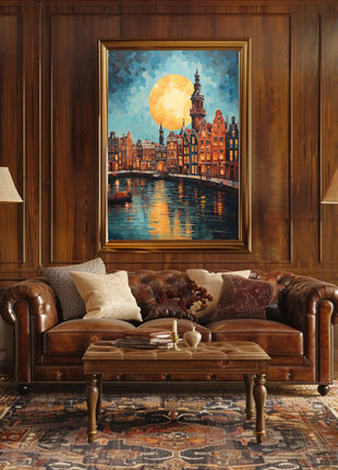Amsterdam Canal Scene: Vibrant Impressionist Travel Poster