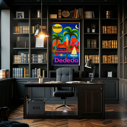 Dededo Guam Colorful Skyline Moonlight Travel Poster