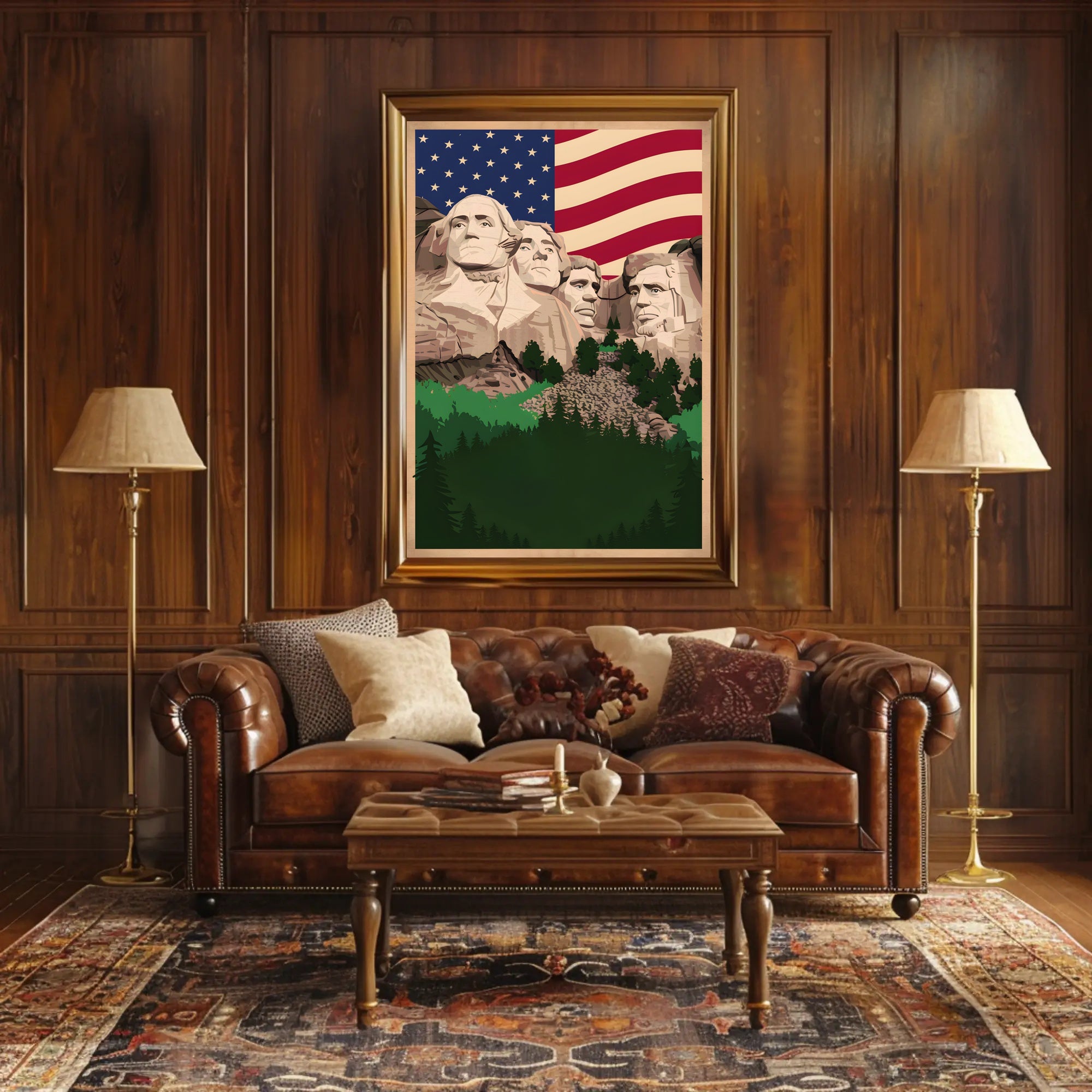 Mount Rushmore and the American Flag Poster