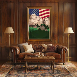 Mount Rushmore and the American Flag Poster