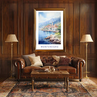 Montenegro Coastal Village Watercolor Travel Poster PosterGoat