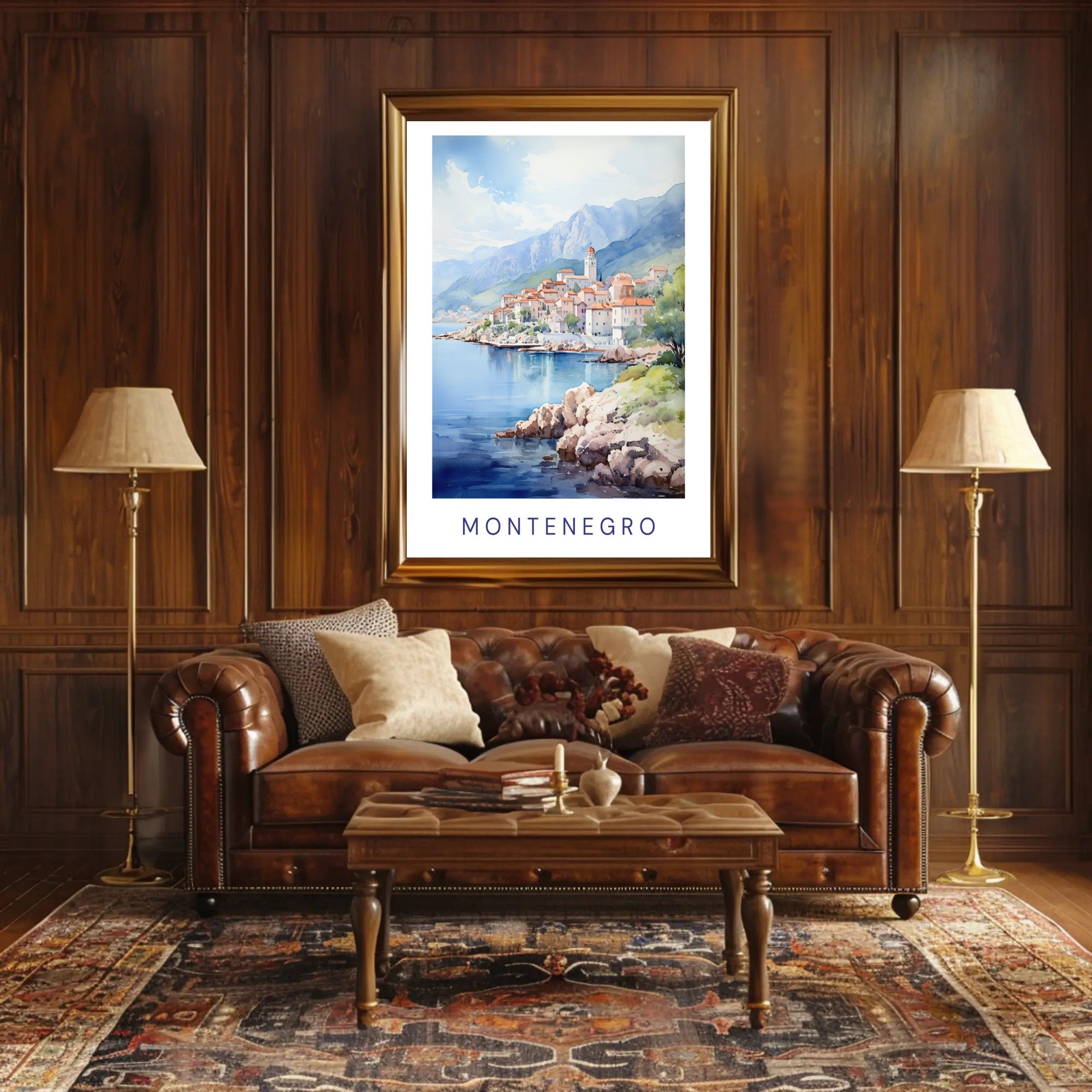 Montenegro Coastal Village Watercolor Travel Poster PosterGoat