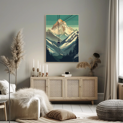 Chalet And Snow Peak Mountain Lodge Vintage Travel Poster