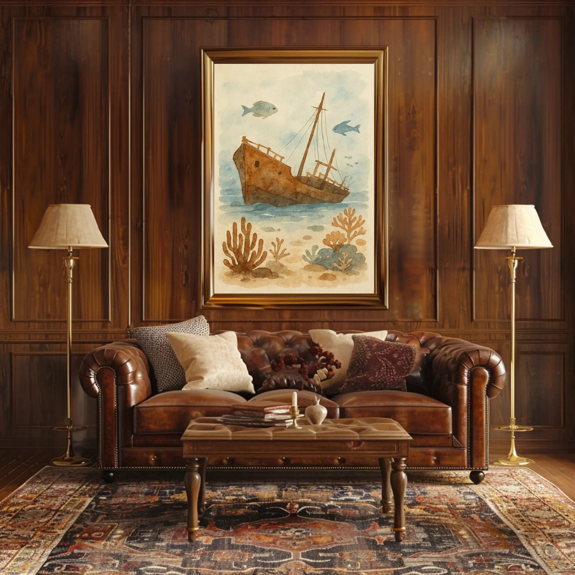 Sunken Ship Underwater Scene Artistic Poster