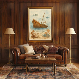 Sunken Ship Underwater Scene Artistic Poster