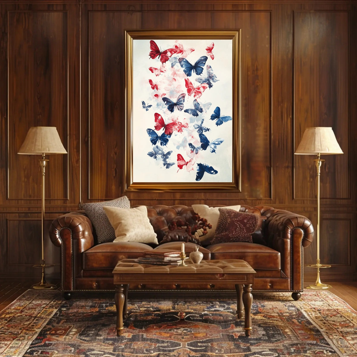 Butterflies In Red And Blue Abstract Wall Art Poster