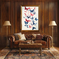 Butterflies In Red And Blue Abstract Wall Art Poster