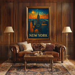 Digital Stained Glass NYC Poster Vibrant Modern Home Decor