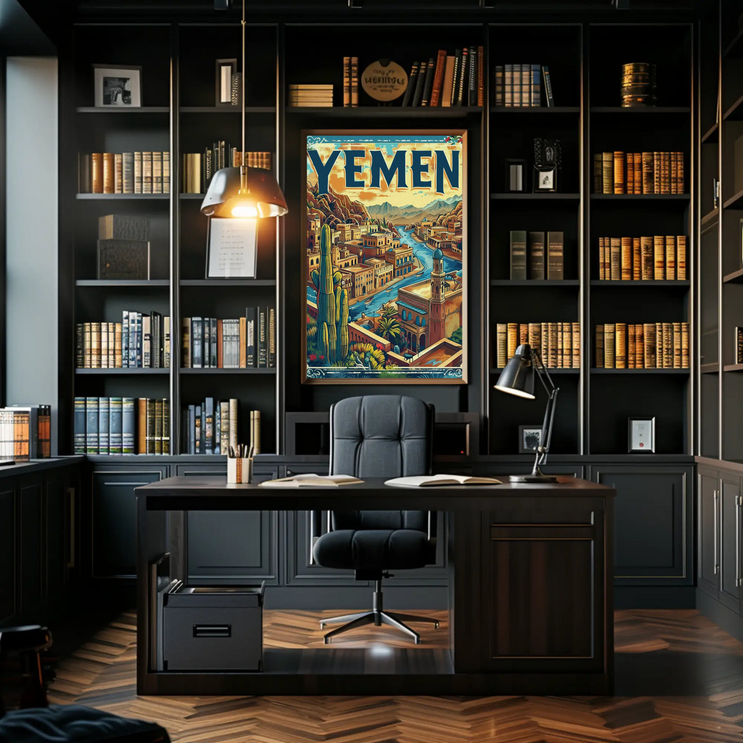Yemen Traditional Architecture River Valley Travel Poster