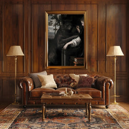 Lady and Wolf in Ornate Library Fantasy or Mythology Poster PosterGoat