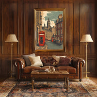 Vintage Cityscape with Red Telephone Booth Poster