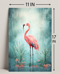 Flamingo In The Rain Poster
