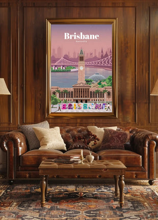 Brisbane Landmarks Illustration Travel Poster
