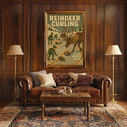 Reindeer Curling at the North Pole Poster