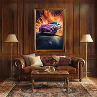 Modern Sports Travel Poster Featuring Dynamic Vehicles