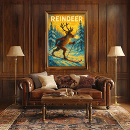 Reindeer On Skis Poster
