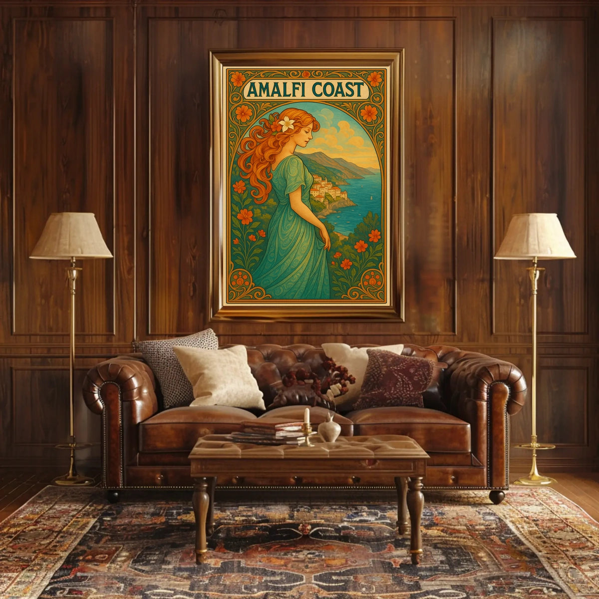 Amalfi Coast Art Nouveau Style Poster