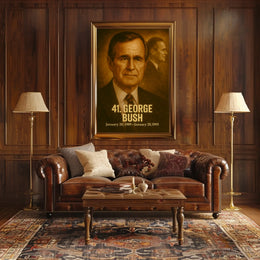 George H W Bush Poster Vintage Presidential Portrait Wall Art Analog Film Aesthetic Historical Print