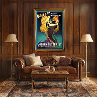 Kellar's Golden Butterfly Vintage Theatrical Poster adds vintage charm to any space, celebrating classic theater magic.