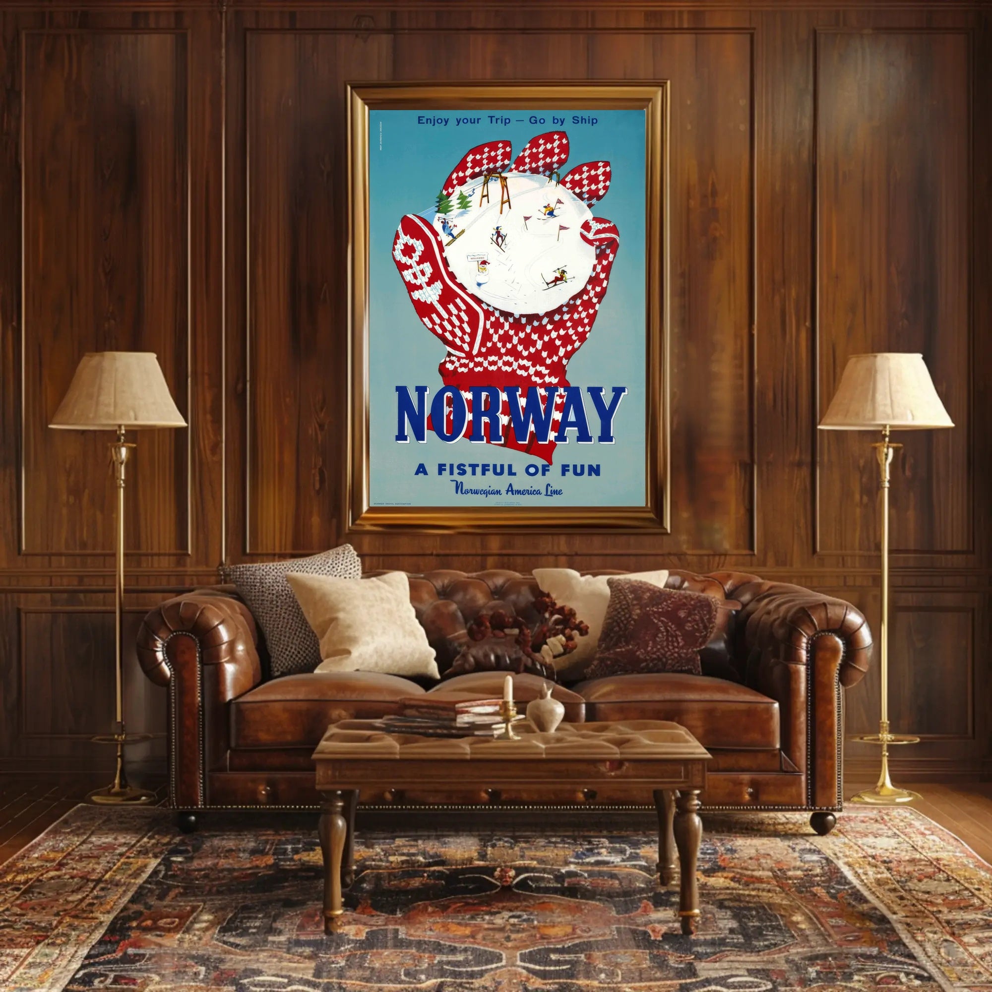 Vintage Norway Travel Poster with Nordic Skiing Adventure PosterGoat