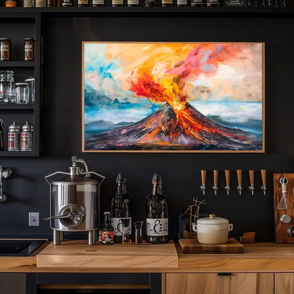 Volcanic Eruption Abstract Art Poster: Nature's Fury