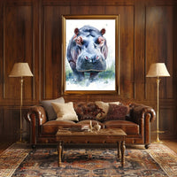 Hippo Watercolor Portrait Poster Wall Art Print