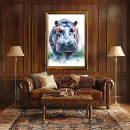 Hippo Watercolor Portrait Poster Wall Art Print