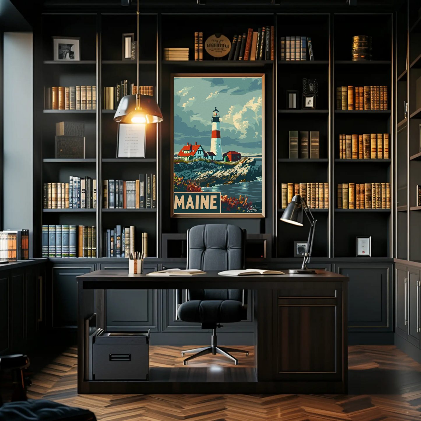 Maine Lighthouse Coastal Classic Travel Poster