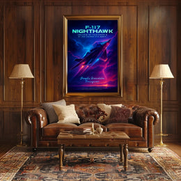 F-117 Nighthawk Jet Cosmic Neon Poster