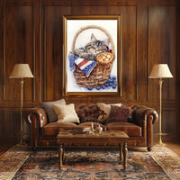 Adorable Fluffy Tabby Cat Sleeping In Basket Poster