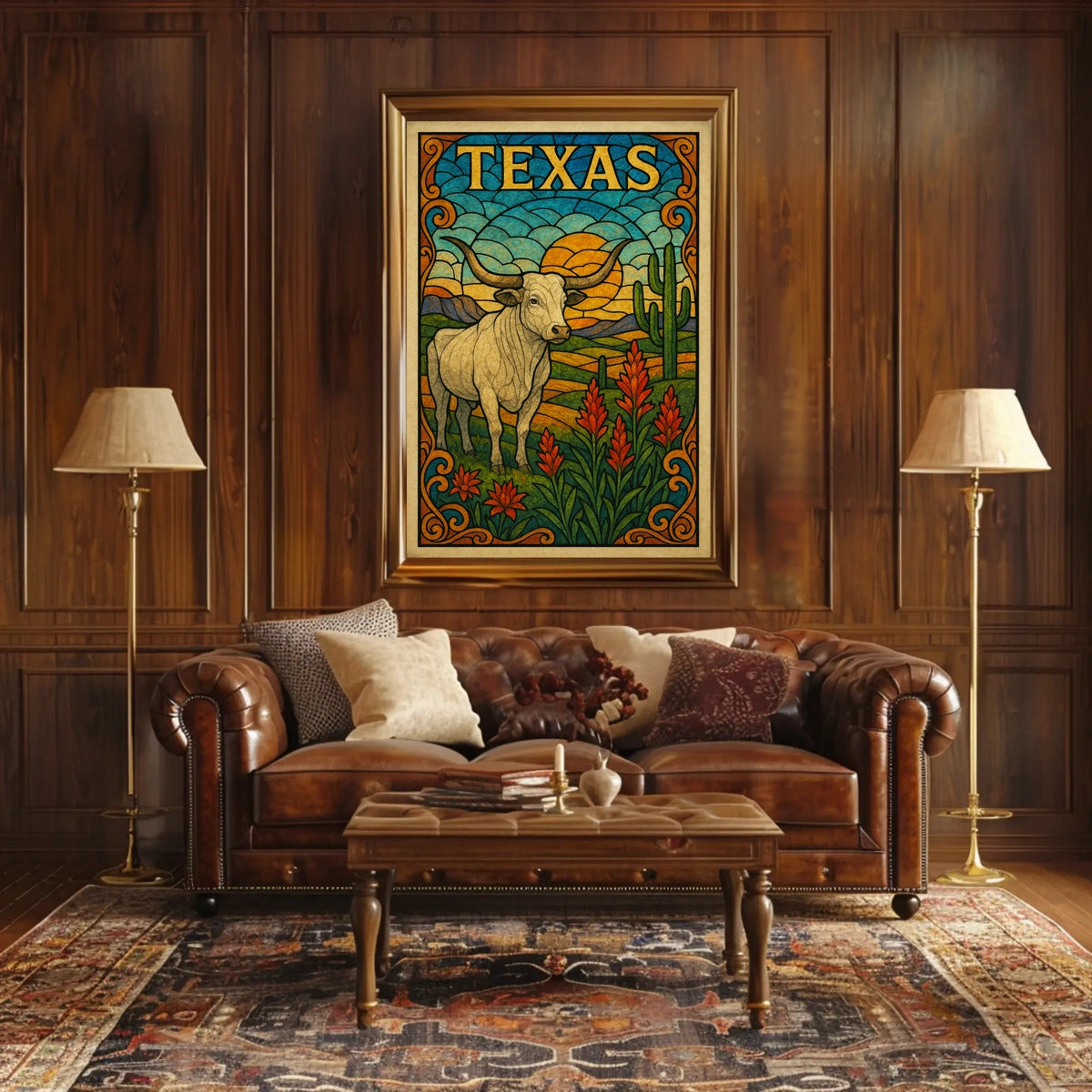 Texas Stained Glass Landscape Poster