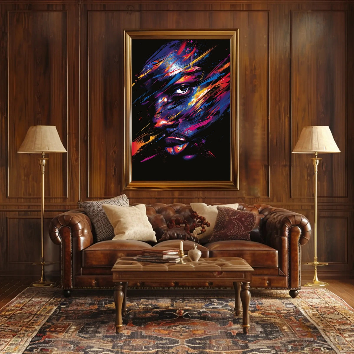 Vibrant Abstract Neon Face Art Poster Print