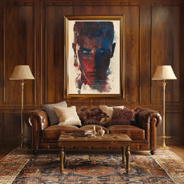 Menacing Creature in Fiery Dystopian Landscape Poster PosterGoat