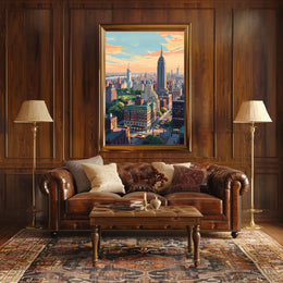 New York Sunset Cityscape Skyline Poster Modern Wall Art