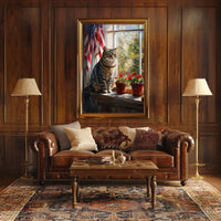 tabby cat sitting in a windowsill Poster