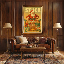 Santa Stuck in Chimney Christmas Poster Art