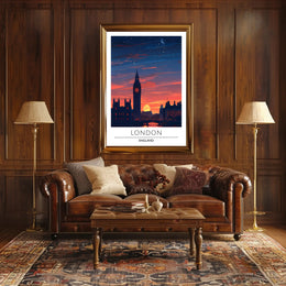 London Sunset Cityscape Illustration - Urban or Cityscape Poster