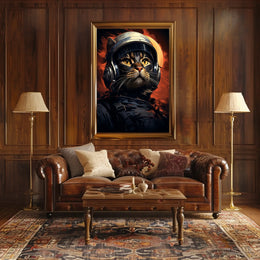 Astronaut Cat in Fiery Space Adventure Poster