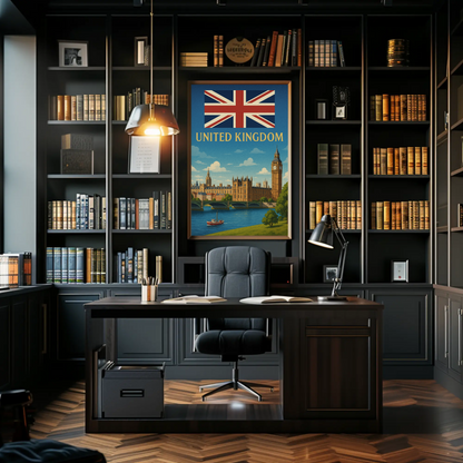 Majestic United Kingdom Iconic Landmarks Vintage-Style Travel Poster