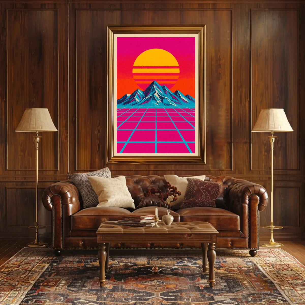 Vibrant Retro Synthwave Landscape Art Poster Futuristic Sci-Fi Poster