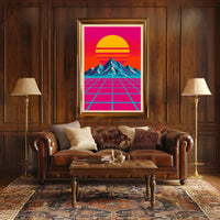 Vibrant Retro Synthwave Landscape Art Poster Futuristic Sci-Fi Poster