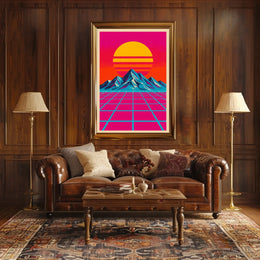 Vibrant Retro Synthwave Landscape Art Poster Futuristic Sci-Fi Poster