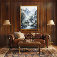 Tranquil East Asian Landscape Waterfall Scenic Poster