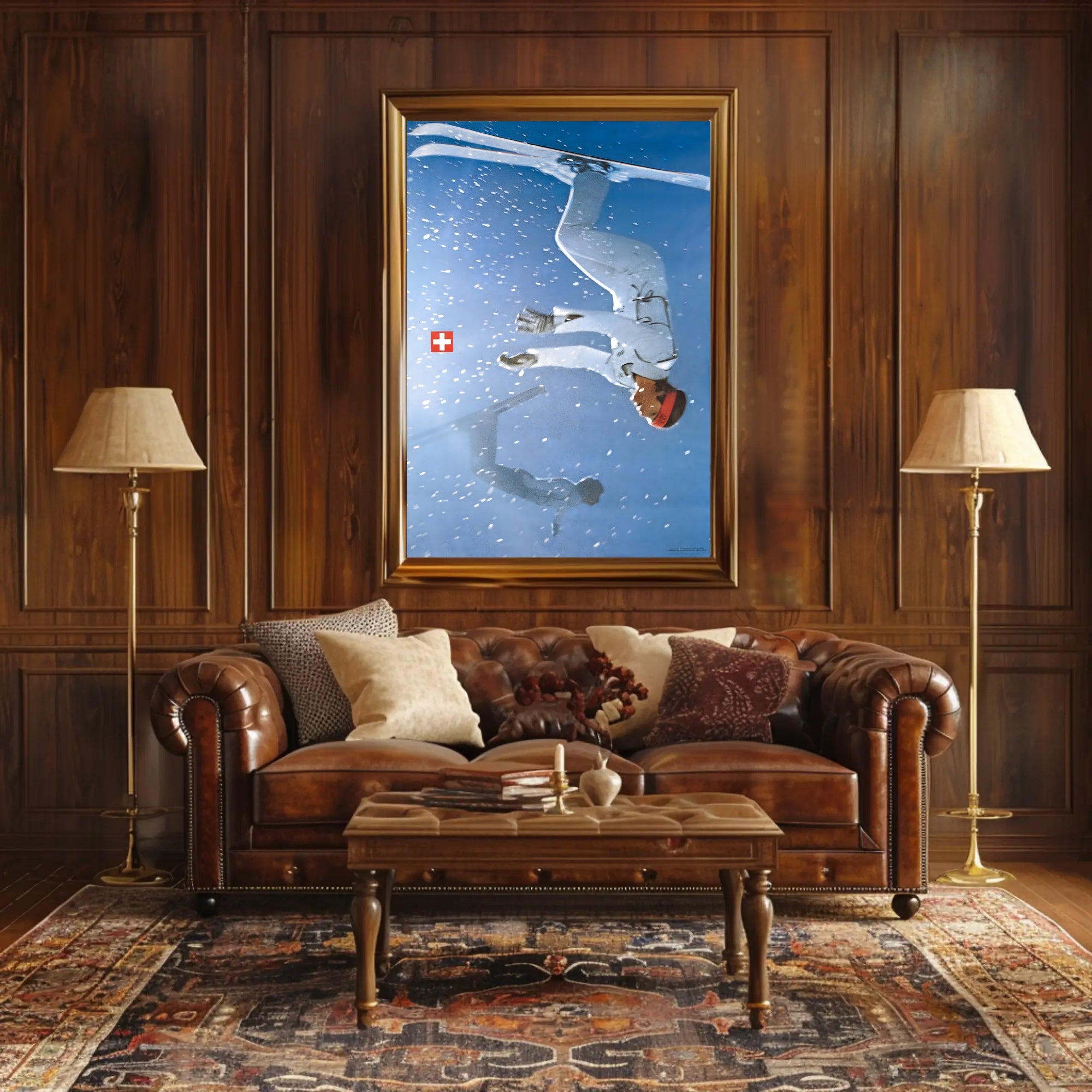 Upside Down Ski Adventure Poster PosterGoat