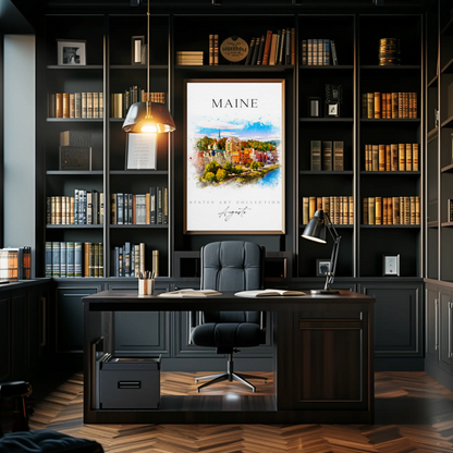 Maine Augusta Skyline Watercolor States Collection Poster