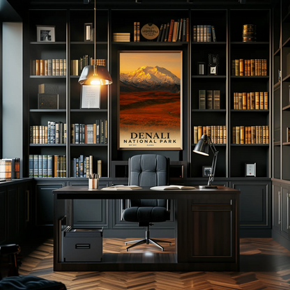 Denali National Park Alaska Sunset Autumn Travel Poster