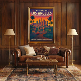 Los Angeles Skyline Retro Travel Poster Art Print